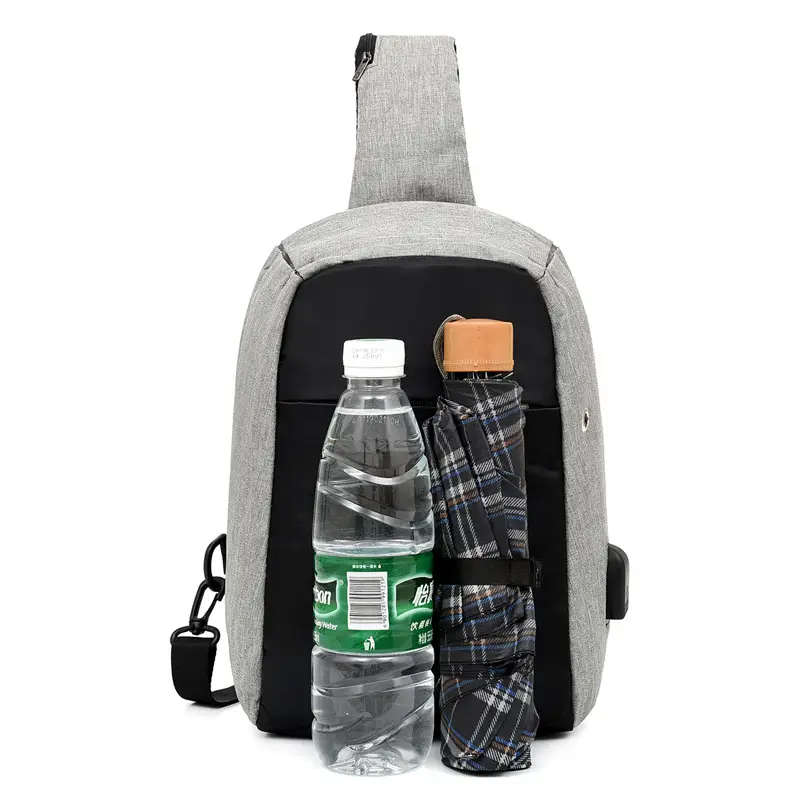 Men's Crossbody USB Charging Bag Grey Black - Image 6