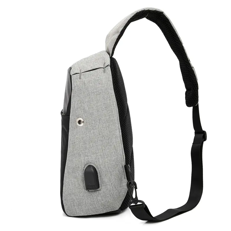 Men's Crossbody USB Charging Bag Grey Black - Image 7