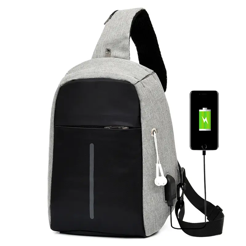 Men's Crossbody USB Charging Bag Grey Black - Image 9