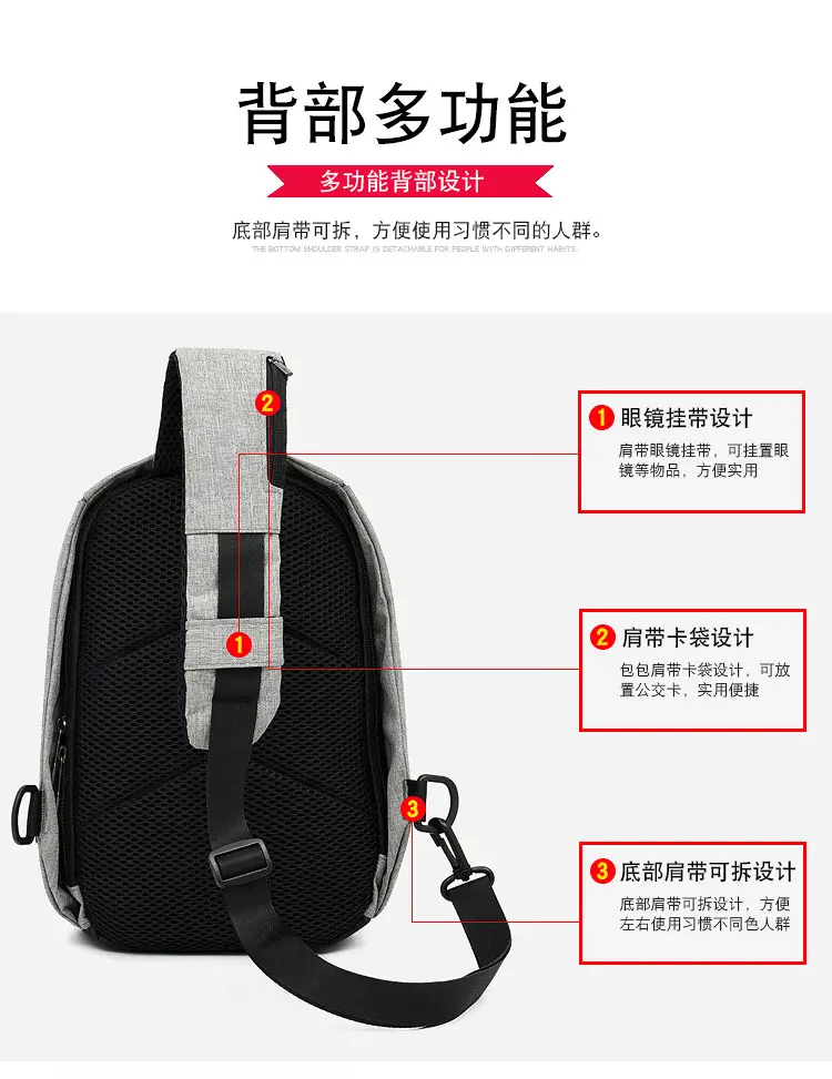 Men's Crossbody USB Charging Bag Grey Black — feature 10