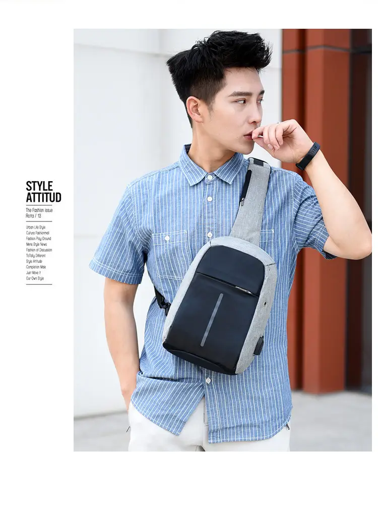 Men's Crossbody USB Charging Bag Grey Black — feature 16