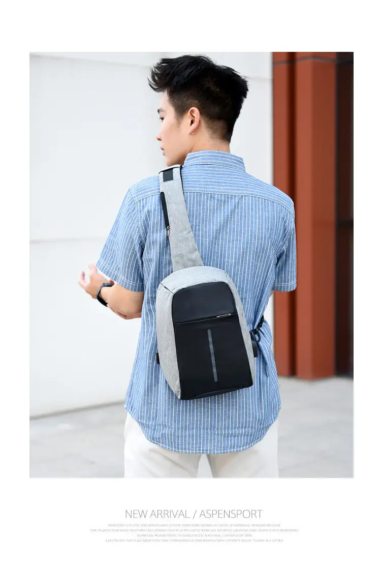 Men's Crossbody USB Charging Bag Grey Black — feature 17