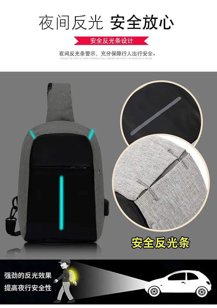 Men's Crossbody USB Charging Bag Grey Black — feature 8