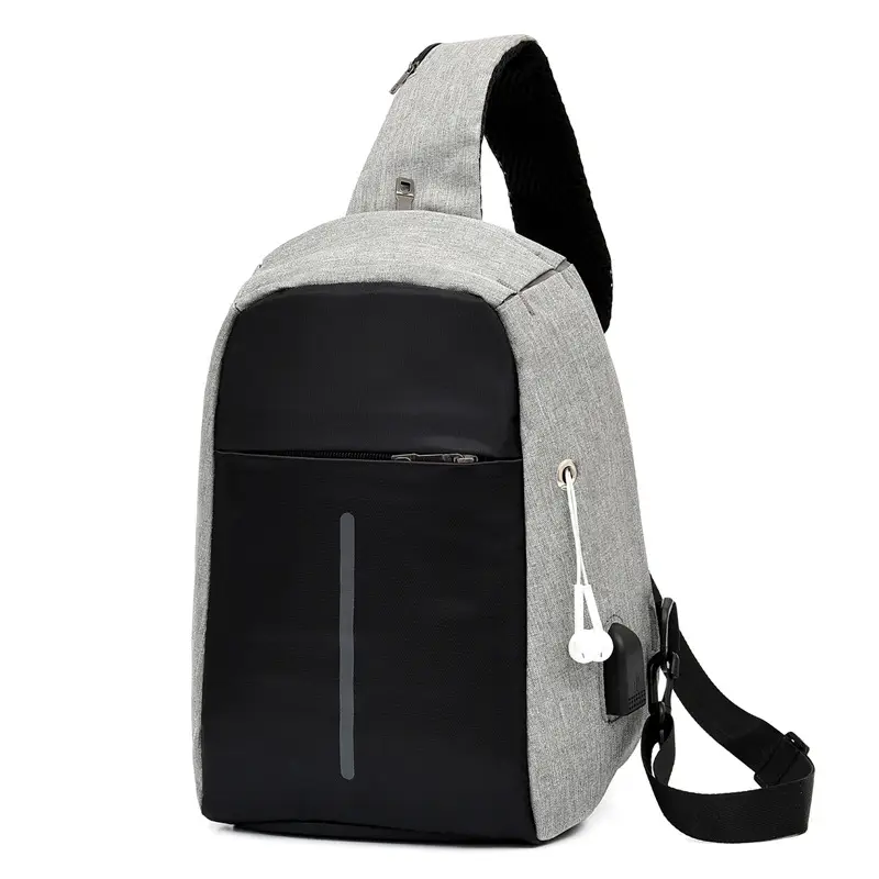 Men's Crossbody USB Charging Bag Grey Black - Image 3