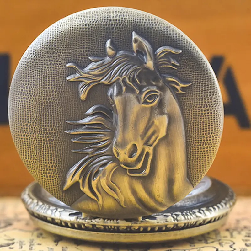 Vintage Horse Face Pocket Watch with Chain Strap - Image 3