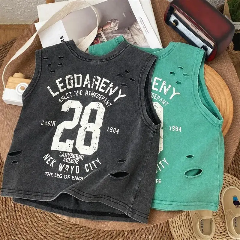 Old Black Cotton Sleeveless Baby Vest for Boys - Image 4
