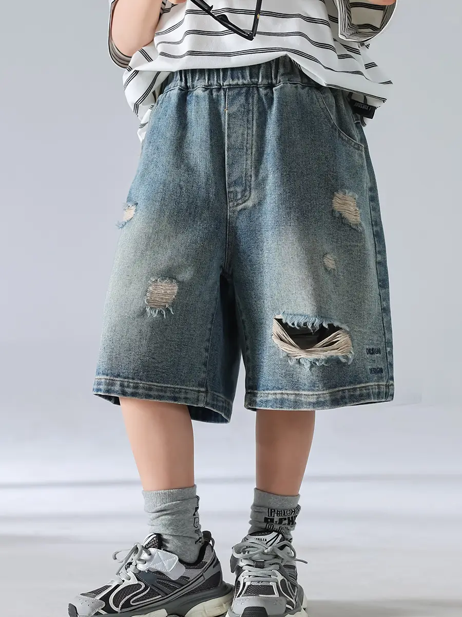 Boys Summer T-Shirt Shorts Set Brown Denim Shorts 2025 — feature 10