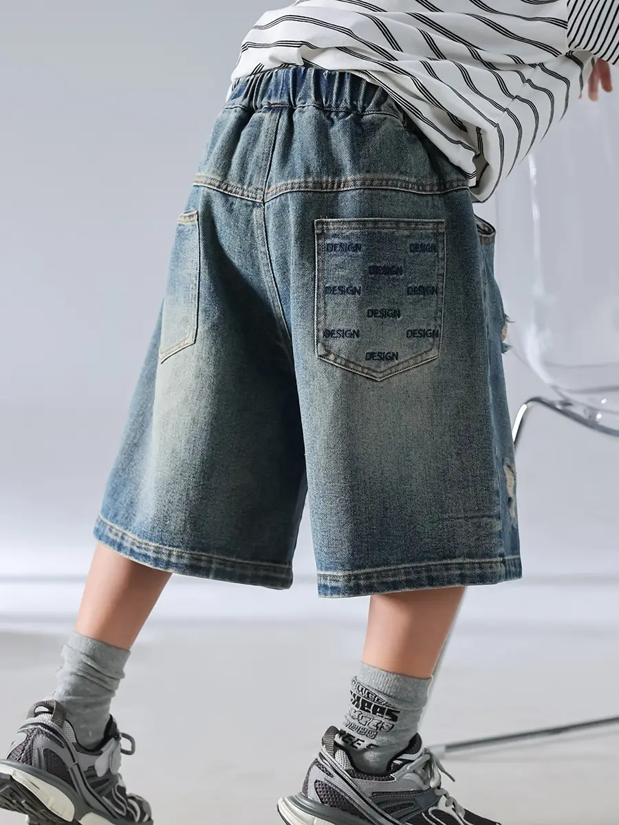 Boys Summer T-Shirt Shorts Set Brown Denim Shorts 2025 — feature 11