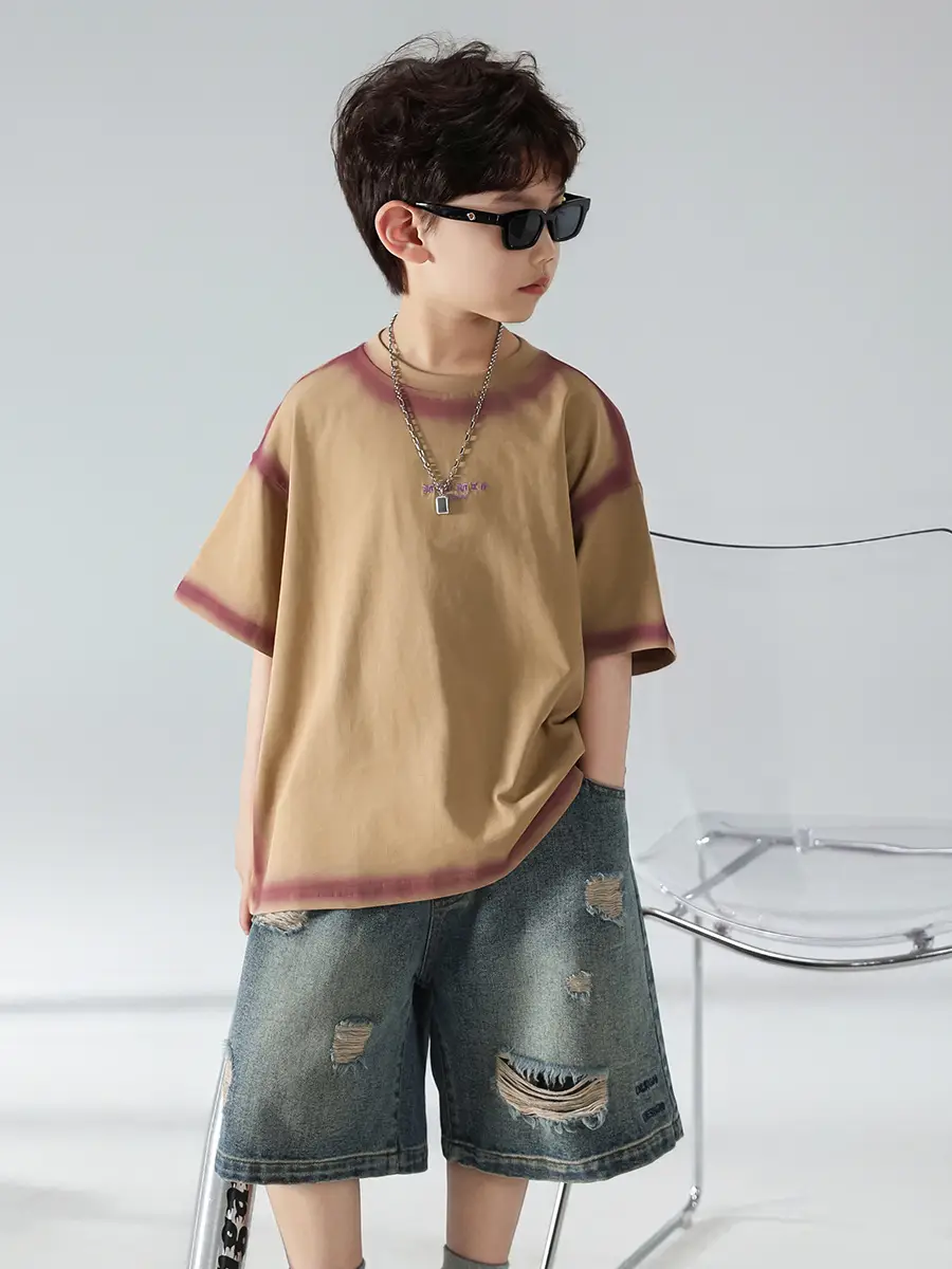 Boys Summer T-Shirt Shorts Set Brown Denim Shorts 2025 — feature 26