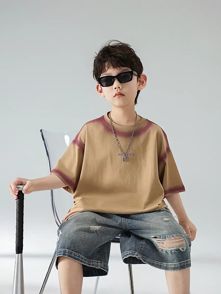 Boys Summer T-Shirt Shorts Set Brown Denim Shorts 2025 — feature 4