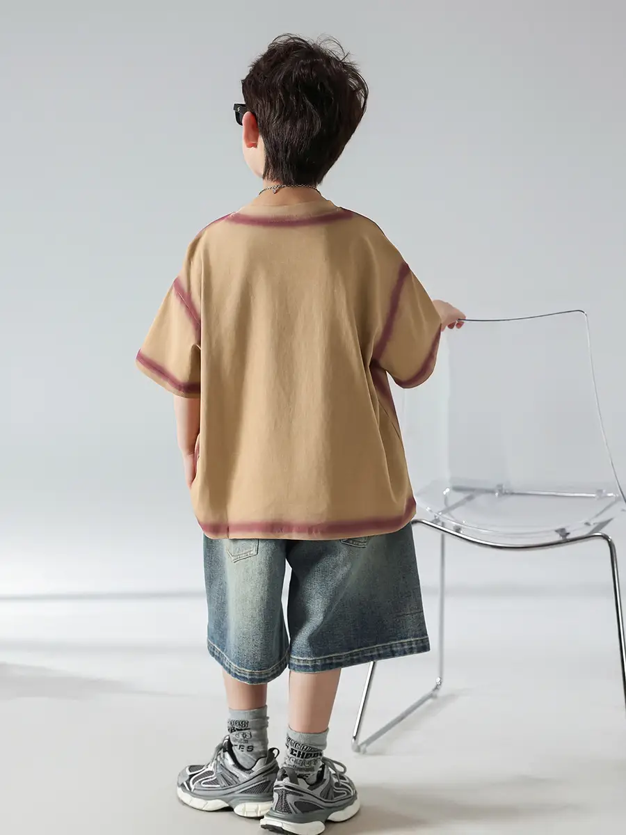 Boys Summer T-Shirt Shorts Set Brown Denim Shorts 2025 — feature 7