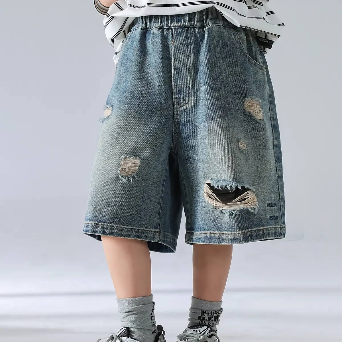 Boys Summer T-Shirt Shorts Set Brown Denim Shorts 2025 - Image 2