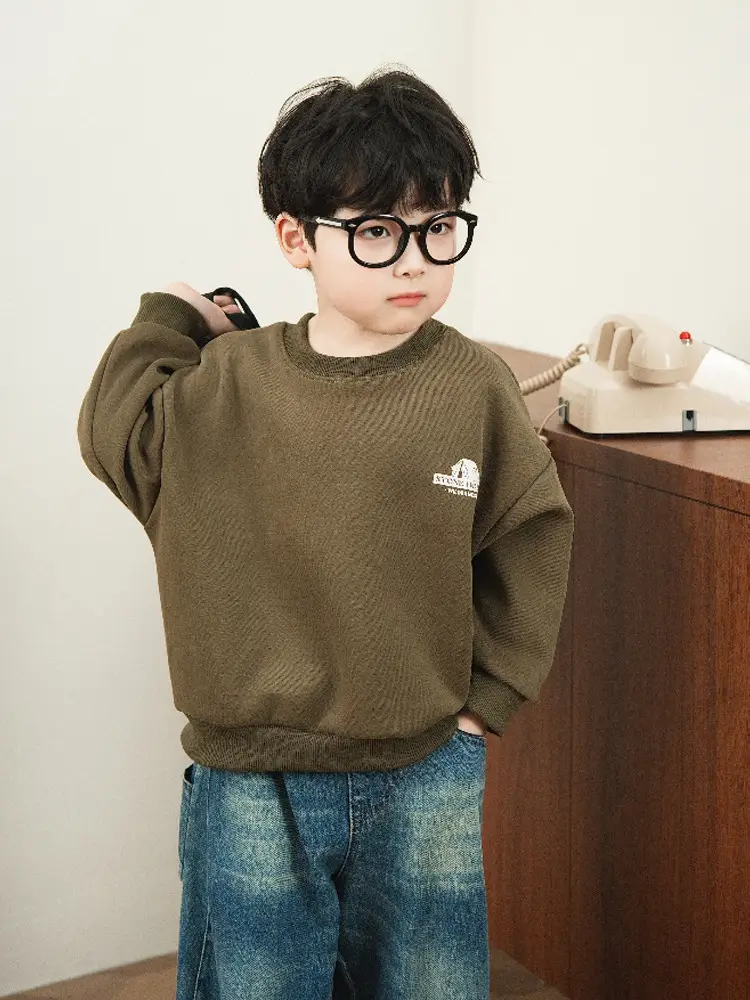 Boys Sweatshirt Mountain Print Long Sleeve Cotton Beige Large - Image 9