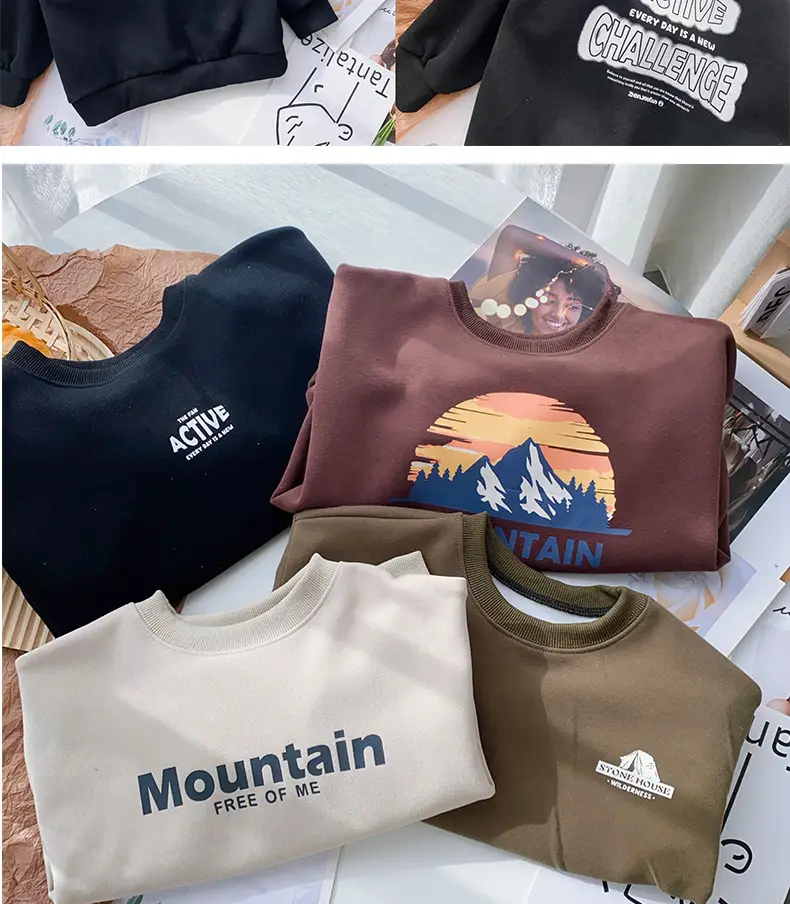 Boys Sweatshirt Mountain Print Long Sleeve Cotton Beige Large — feature 20