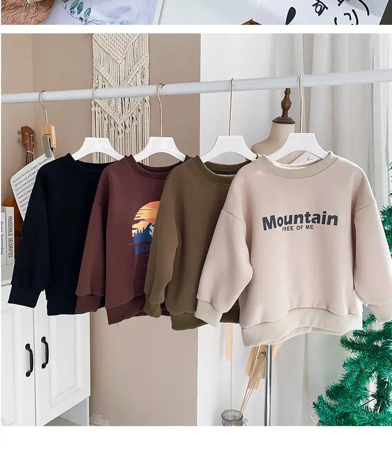 Boys Sweatshirt Mountain Print Long Sleeve Cotton Beige Large — feature 21
