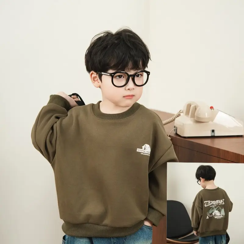 Boys Sweatshirt Mountain Print Long Sleeve Cotton Beige Large - Image 2
