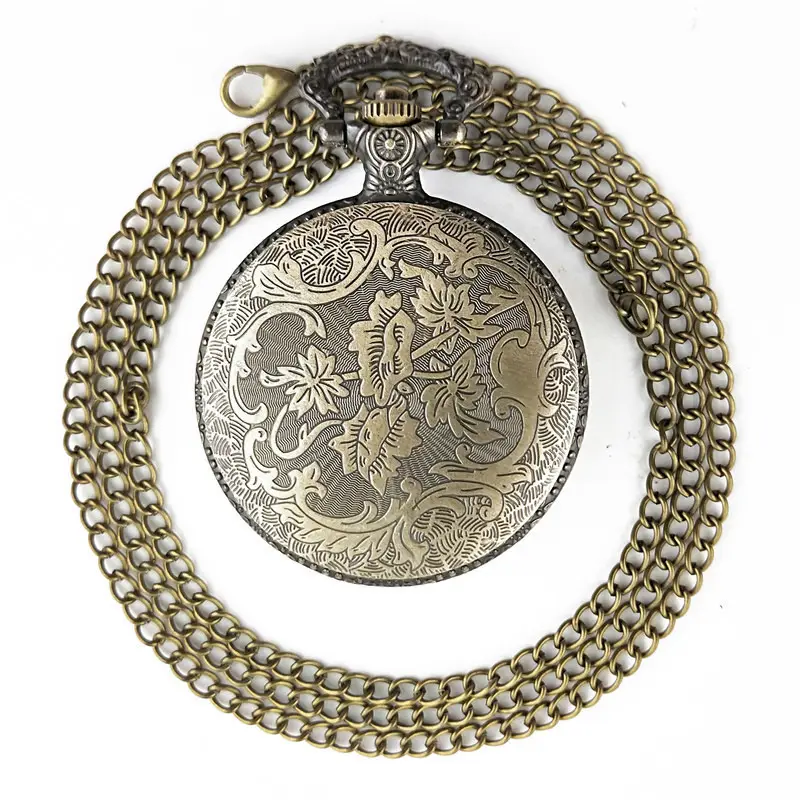 Retro Flip Quartz Women's Electronic Necklace Simple Bronze Gear Pocket Watch - Image 4