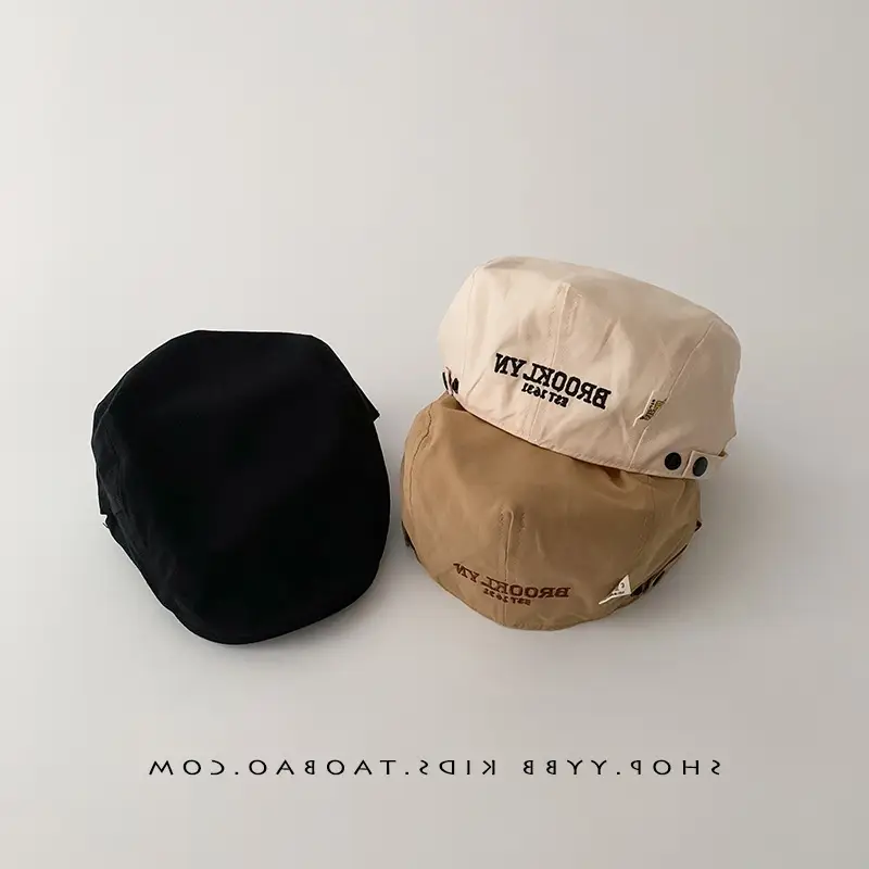 Kids Thin Duck Tongue Beret Hat Beige Black Spring Autumn - Image 5