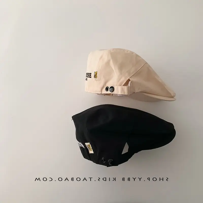 Kids Thin Duck Tongue Beret Hat Beige Black Spring Autumn - Image 7