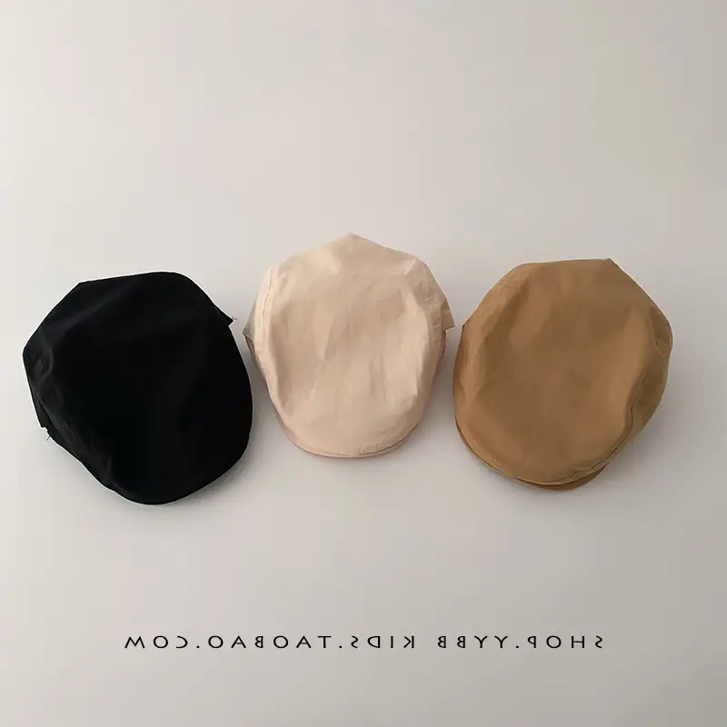 Kids Thin Duck Tongue Beret Hat Beige Black Spring Autumn - Image 8