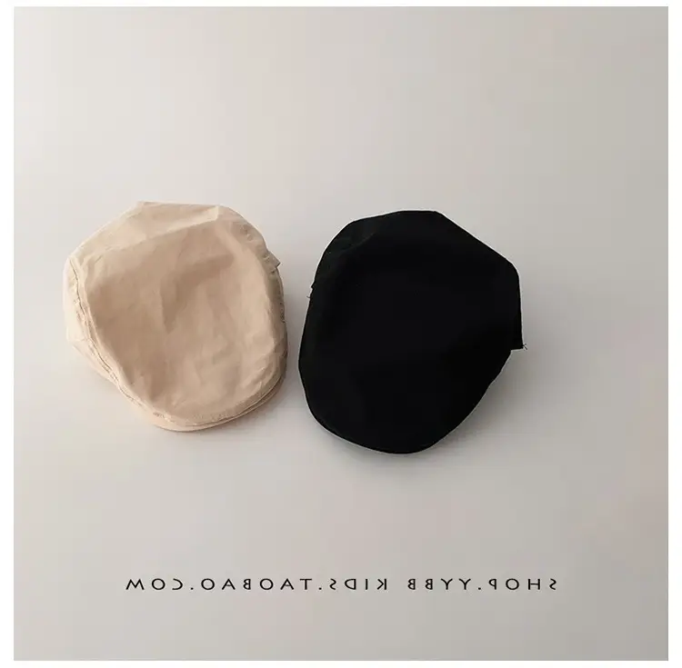 Kids Thin Duck Tongue Beret Hat Beige Black Spring Autumn — feature 10