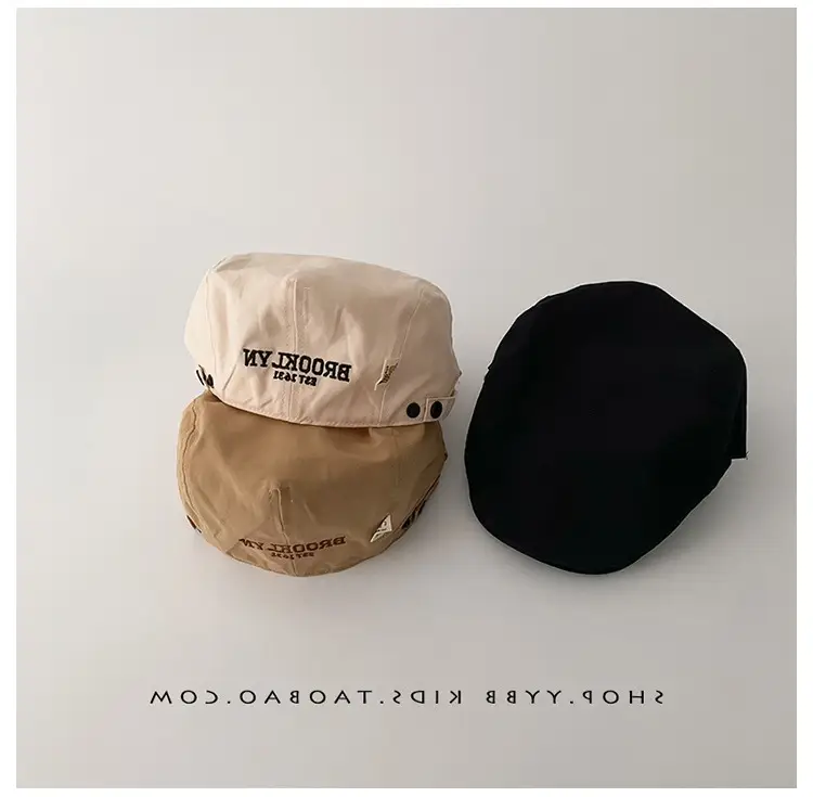 Kids Thin Duck Tongue Beret Hat Beige Black Spring Autumn — feature 11