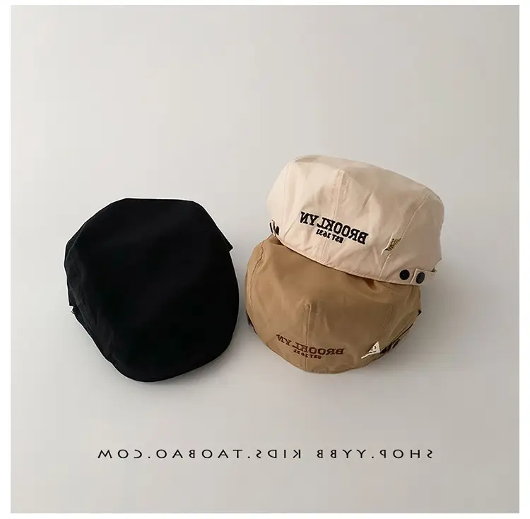 Kids Thin Duck Tongue Beret Hat Beige Black Spring Autumn — feature 4