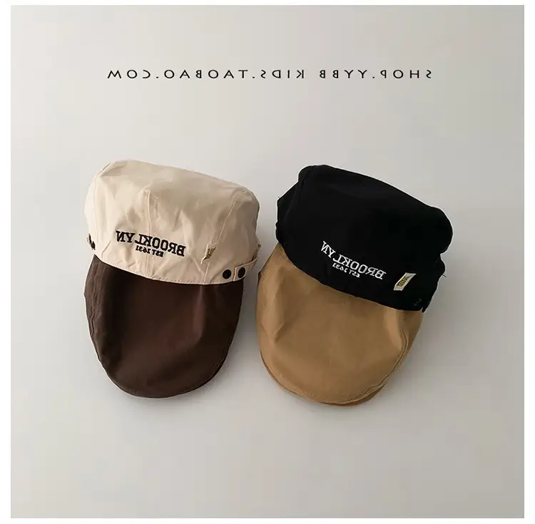 Kids Thin Duck Tongue Beret Hat Beige Black Spring Autumn — feature 5