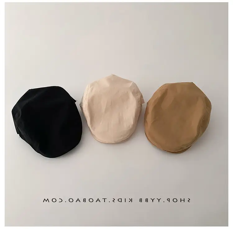 Kids Thin Duck Tongue Beret Hat Beige Black Spring Autumn — feature 7