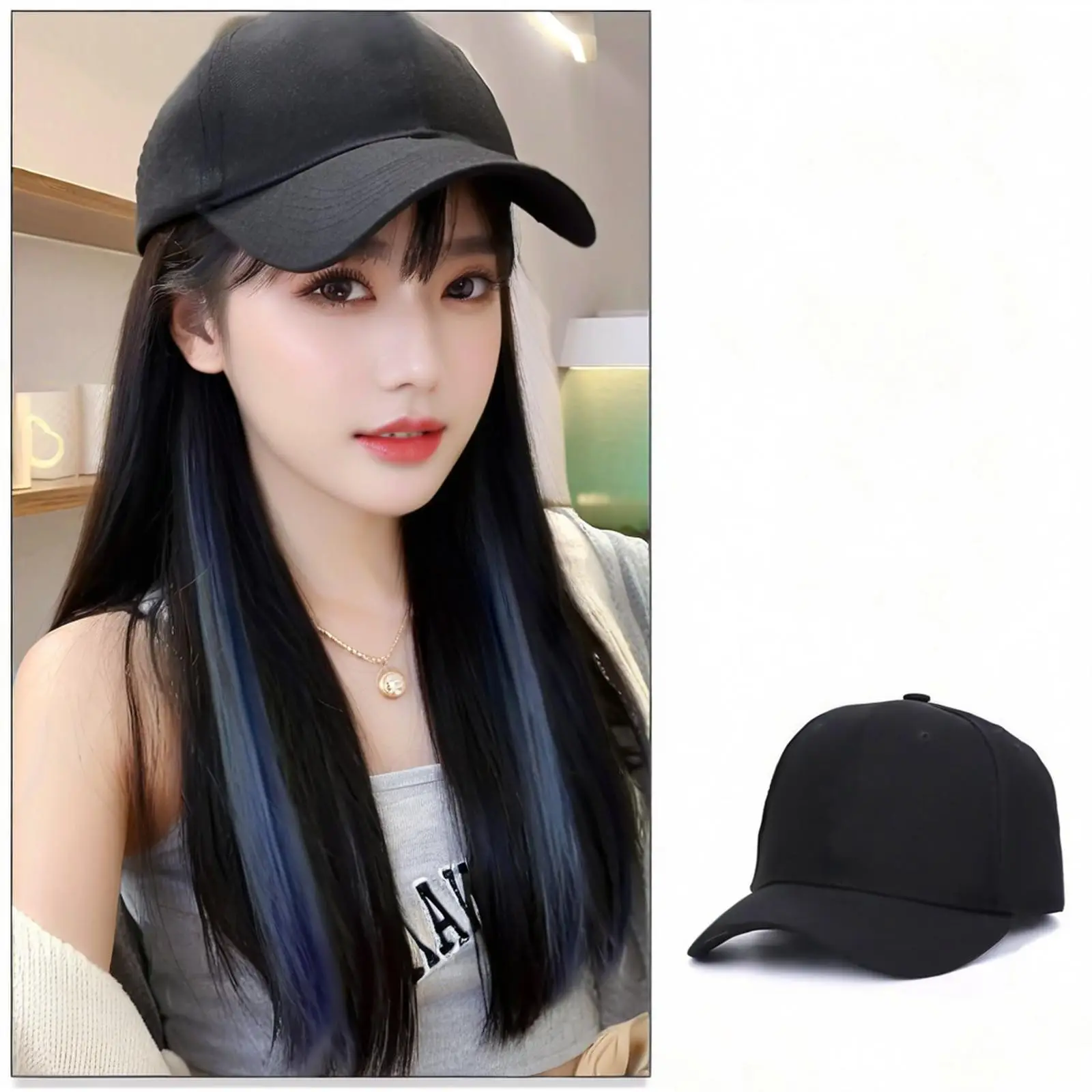 Long Straight Hair Net Cap Wig for Women - Image 4