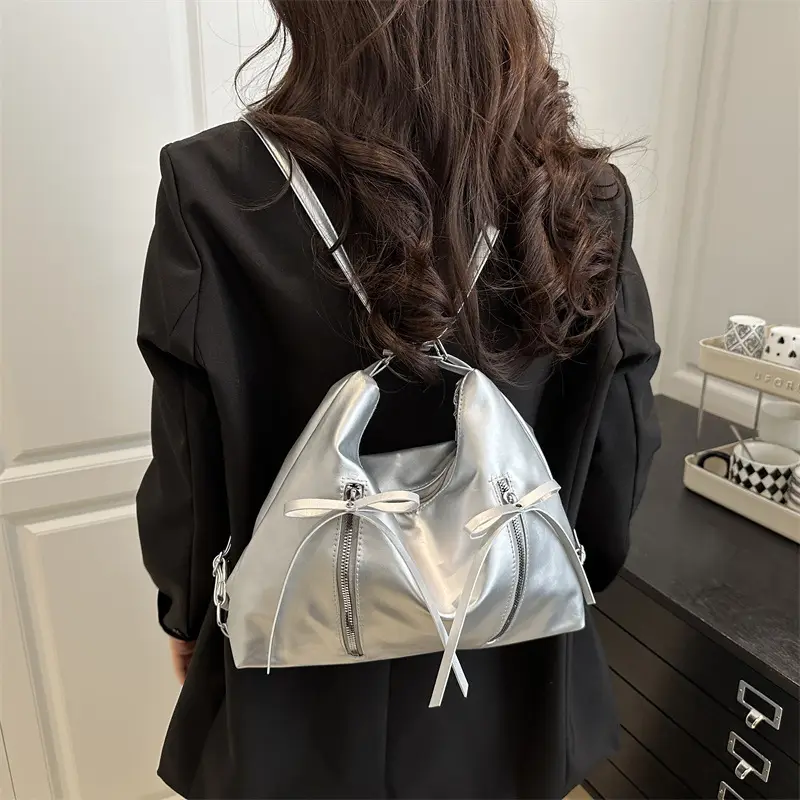 Black PU Bow Shoulder Bag Large Capacity 2025 - Image 8