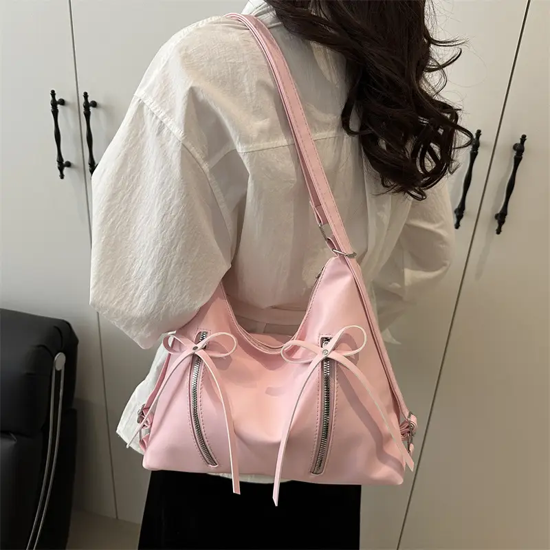 Black PU Bow Shoulder Bag Large Capacity 2025 - Image 9