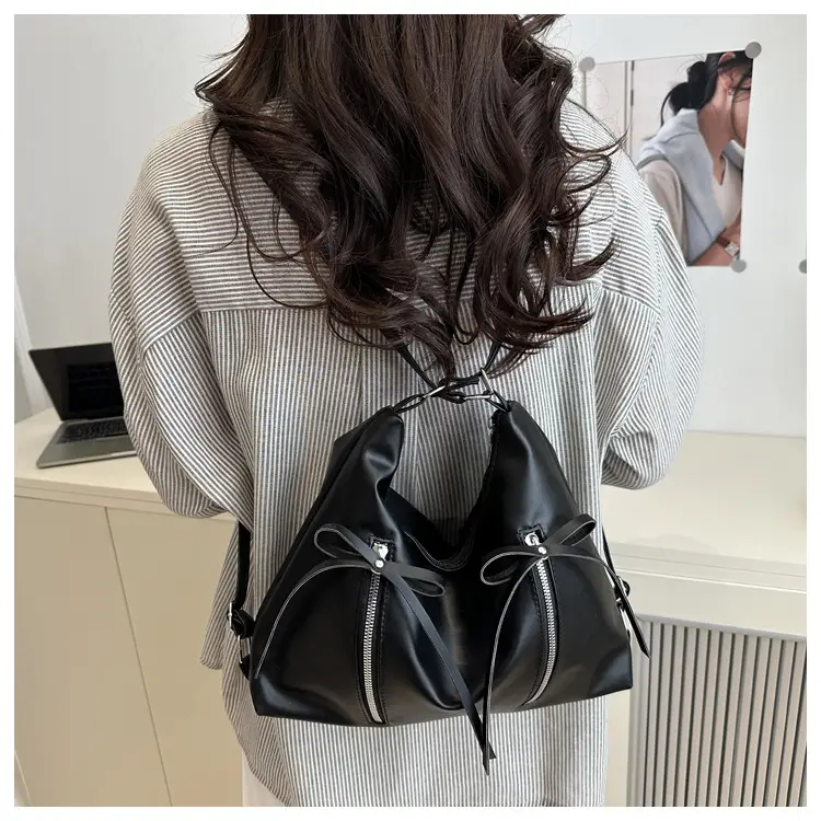Black PU Bow Shoulder Bag Large Capacity 2025 — feature 22