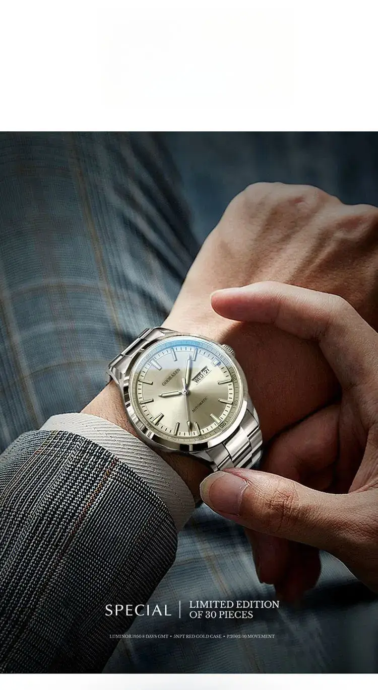 Guberson Men's Quartz Calendar Watch Silver Stainless Steel — feature 6