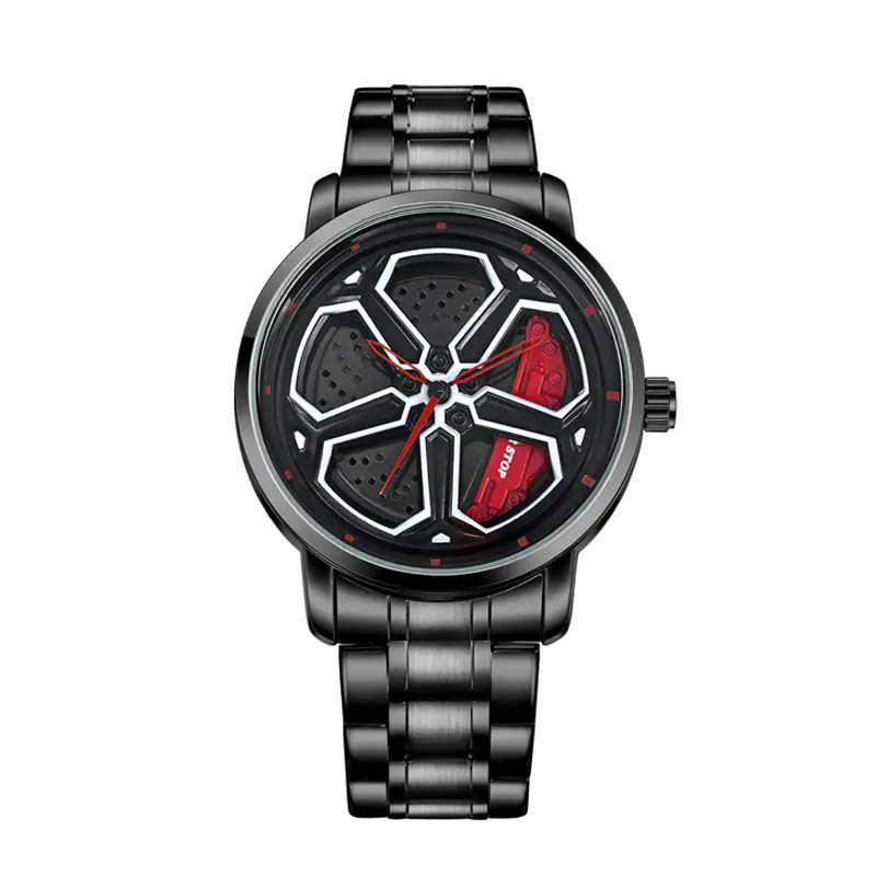 Men's Black Hexagon Quartz Watch with Red Dial - Image 8