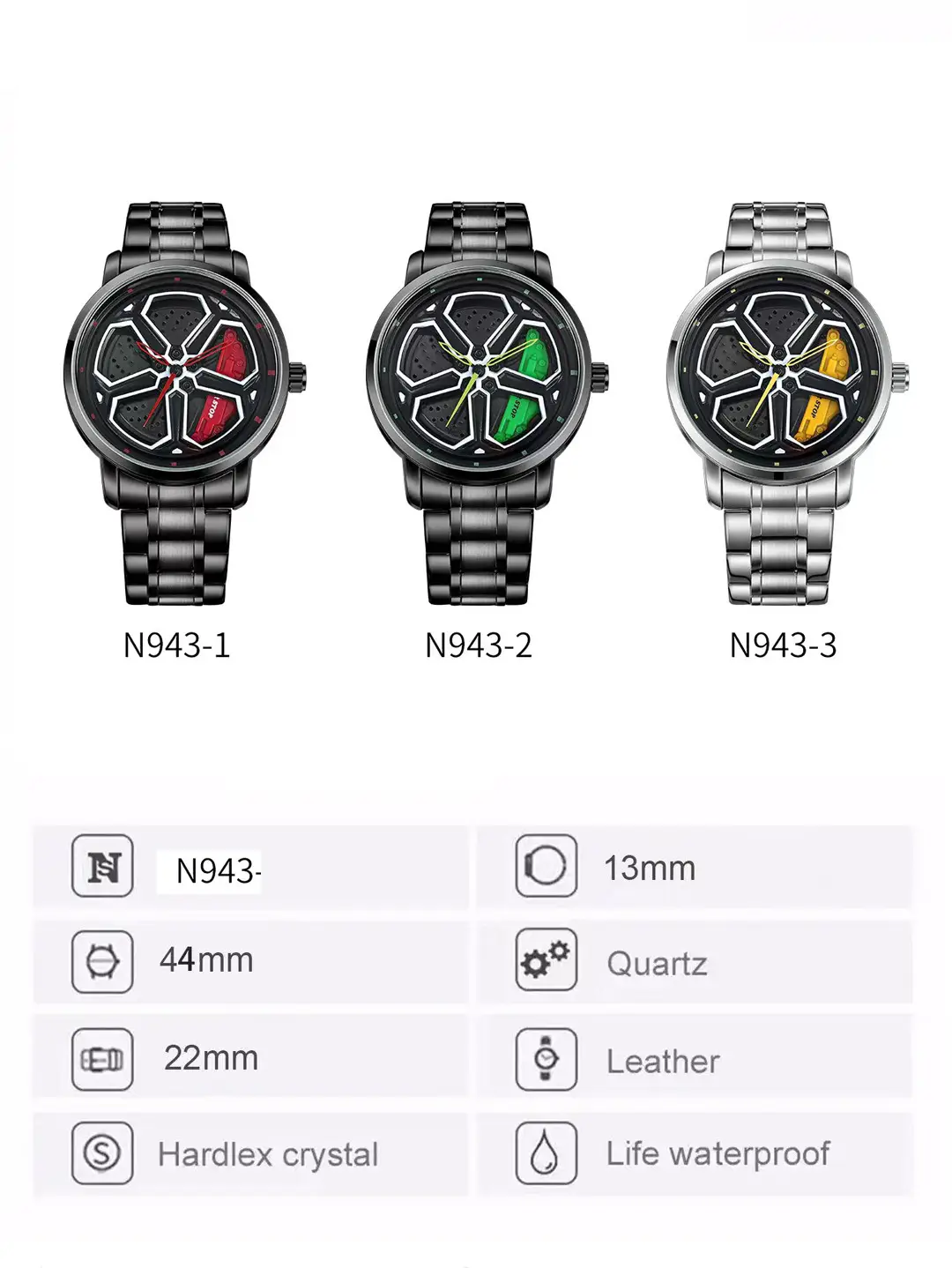 Men's Black Hexagon Quartz Watch with Red Dial — feature 6