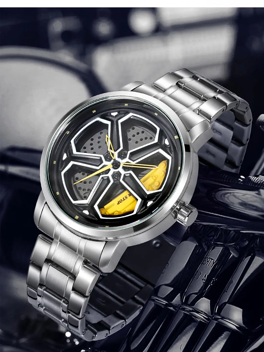 Men's Black Hexagon Quartz Watch with Red Dial — feature 7