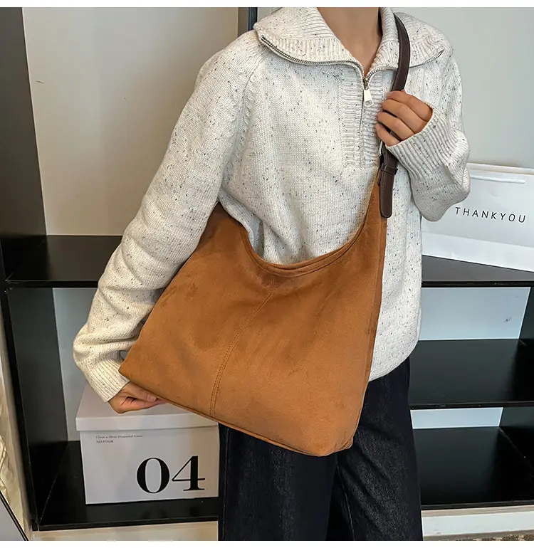 Vintage Frosted Shoulder Bag Large Capacity Texturized Commuter Tote — feature 11