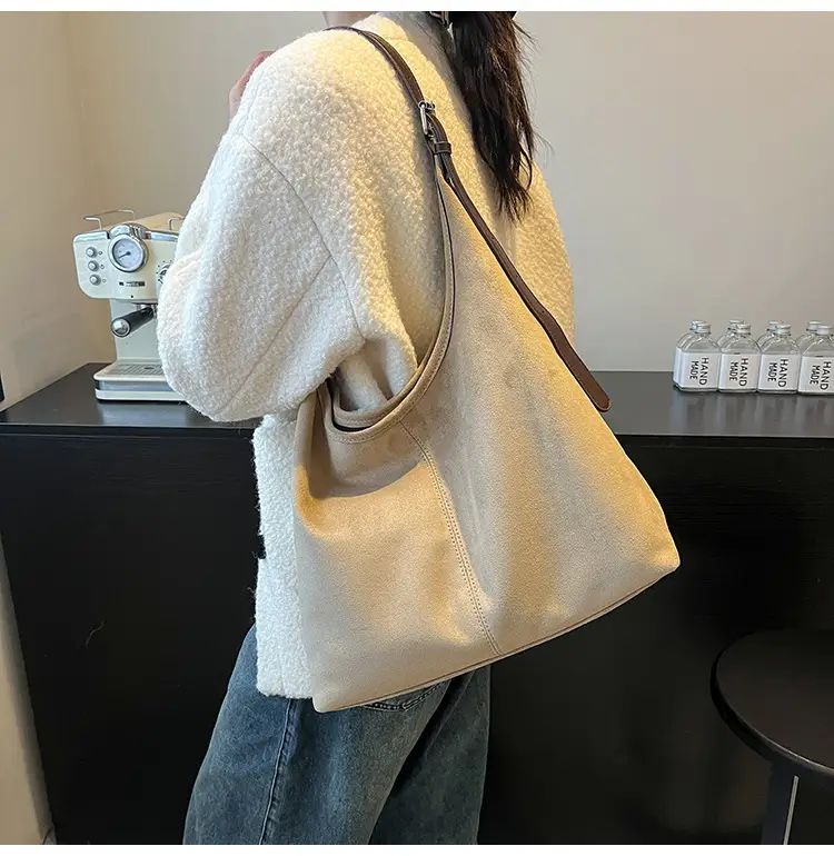 Vintage Frosted Shoulder Bag Large Capacity Texturized Commuter Tote — feature 12