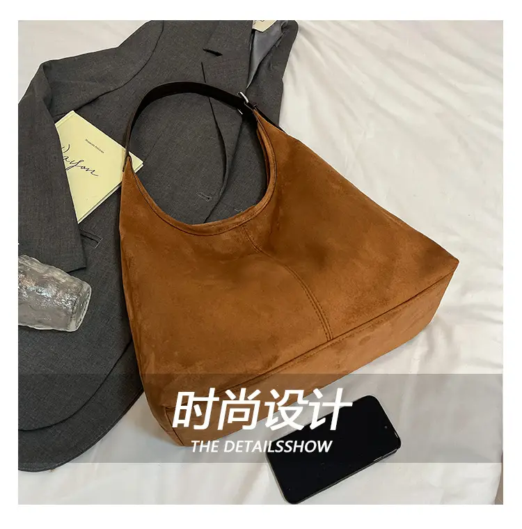 Vintage Frosted Shoulder Bag Large Capacity Texturized Commuter Tote — feature 7