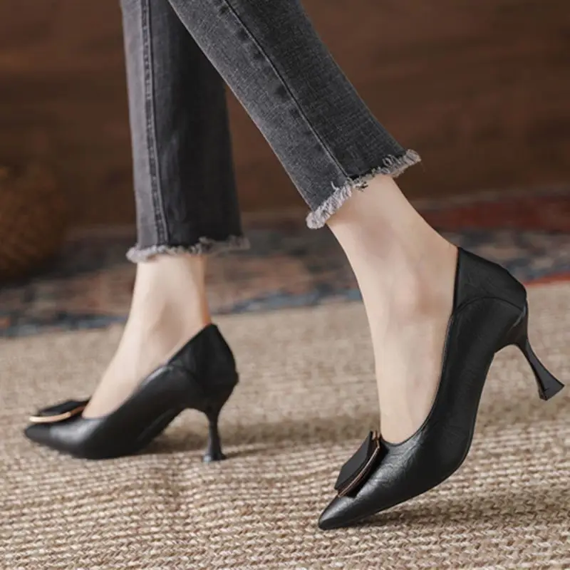 French-Style High Heels for Women, Elegant Shallow Mouth, Non-Abrasive, Pointed Toe, Versatile Square Buckle, Stiletto Heels, Women's Shoes, 2026 Spring and Autumn New Style - Image 6