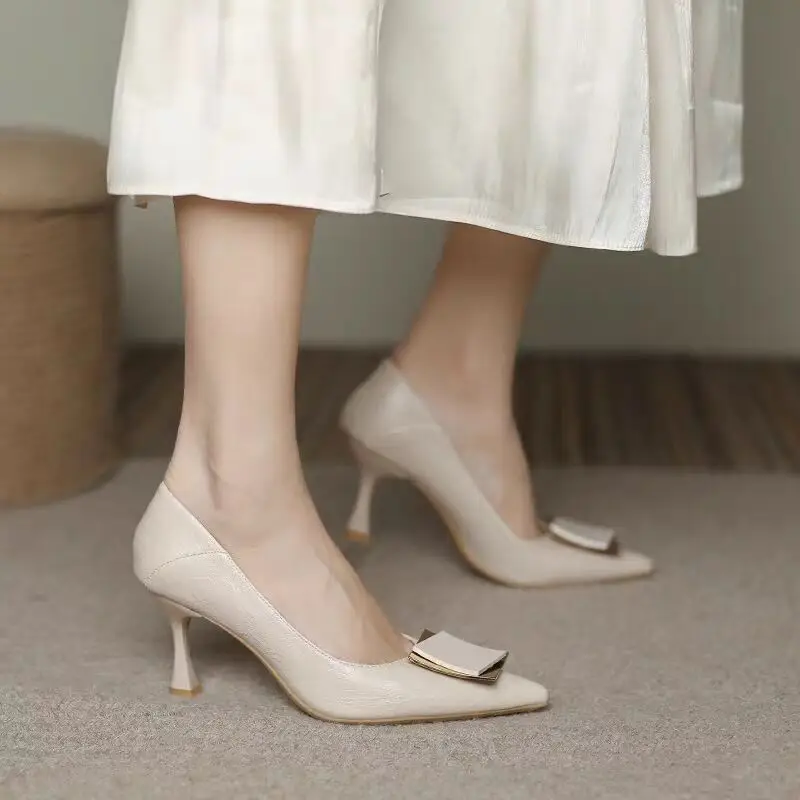 French-Style High Heels for Women, Elegant Shallow Mouth, Non-Abrasive, Pointed Toe, Versatile Square Buckle, Stiletto Heels, Women's Shoes, 2026 Spring and Autumn New Style - Image 7