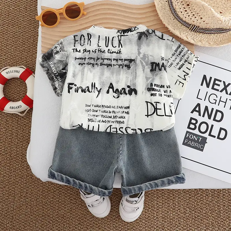 Boys 2025 Summer Rough Crewneck T-Shirt Suit 1-5Y - Image 5