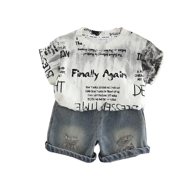 Boys 2025 Summer Rough Crewneck T-Shirt Suit 1-5Y - Image 6