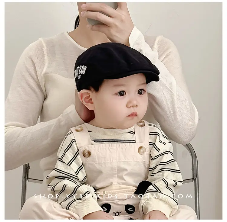 Brown Korean Letter Beret for Kids Sunshade Windproof — feature 2