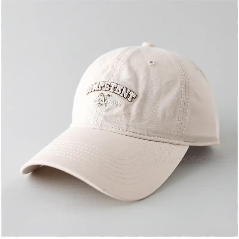 White Letter Baseball Cap Women Wide Brim Sunscreen Hat - Image 2
