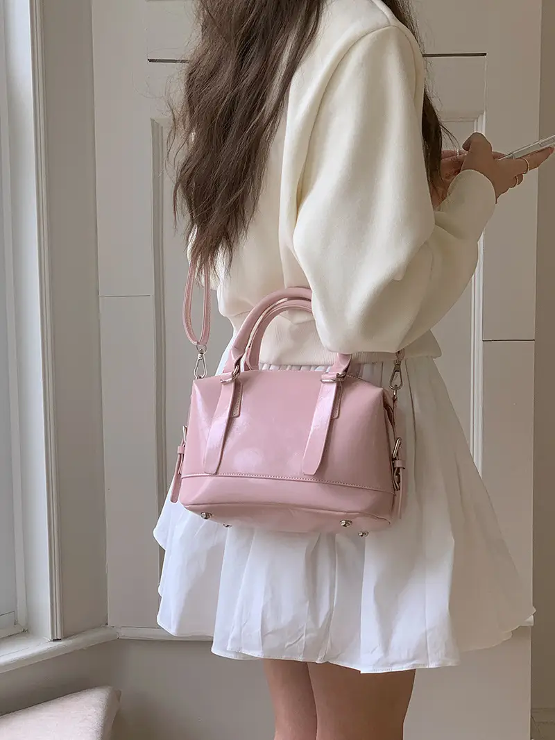 Women Pink Shoulder Crossbody Bag with Pearl Tassel