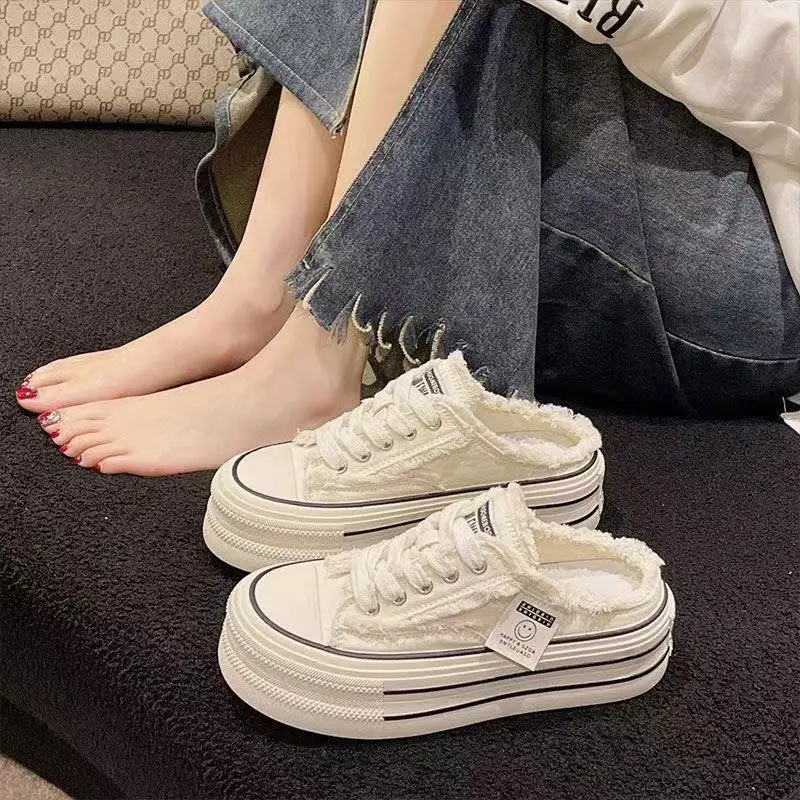 Women's 2025 Spring Slippers Canvas Half-Slipper Heel-Free - Image 3