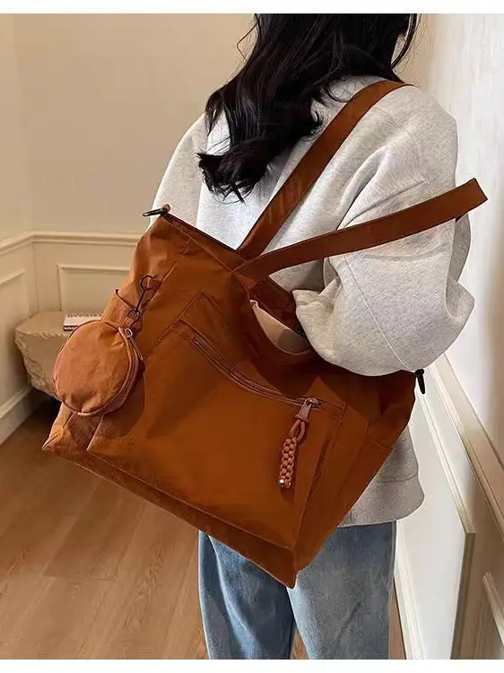 Crossbody Nylon Tote Bag Green Large Capacity - Image 6