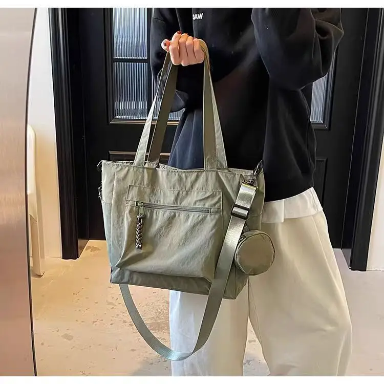 Crossbody Nylon Tote Bag Green Large Capacity — feature 1